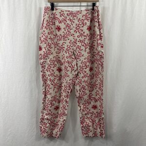 Talbots Vintage Irish Linen Straight Leg Pink Scroll Pants Womens Size 16 Beach
